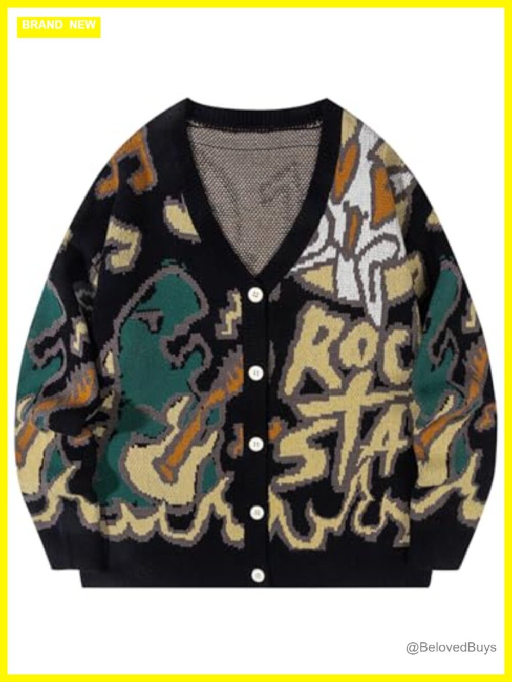Kissonic Vintage Dinosaur Knit Cardigan Button Down Loose Fit Sweater